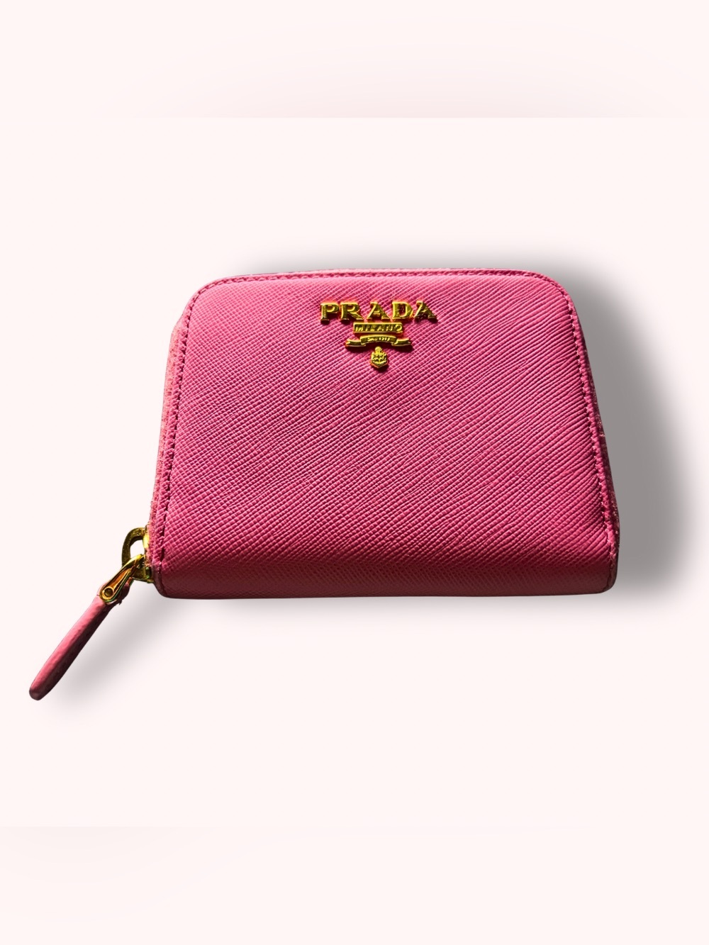 Prada Pink Saffiano Leather Zip Around Coin Purse Wallet Entrupy Authenticated